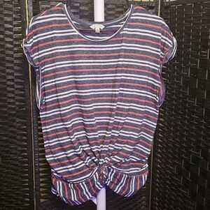 Lucky Brand Striped Knot-Front Top - Blue and Red